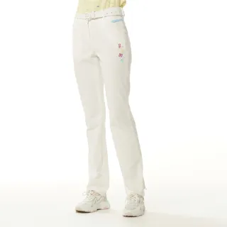 【Lynx Golf】女款彈性舒適口袋壓線造型緹織LOGO鬆緊帶剪接設計靴型九分褲( 歷史價格詳細信息