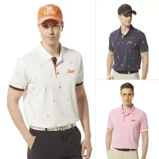 【Lynx Golf】男款吸溼排汗機能羅紋領設計滿版月亮星星印花胸袋款短袖POLO衫/高爾夫球衫-白色 歷史價格詳細信息