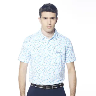 【Lynx Golf】男款吸溼排汗機能羅紋領設計滿版月亮星星印花胸袋款短袖POLO衫/高爾夫球衫-白色 歷史價格詳細信息