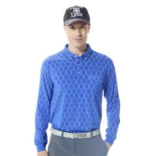 【Lynx Golf】男款吸濕排汗滿版菱格直條印花旗幟繡花長袖POLO衫/高爾夫球衫-水藍色 歷史價格詳細信息