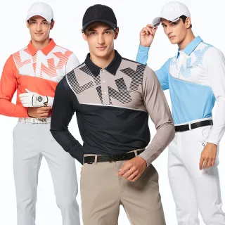 【Lynx Golf】男款保暖舒適三色織帶設計壓線LOGO下擺縮口長袖立領POLO衫(三色) 歷史價格詳細信息