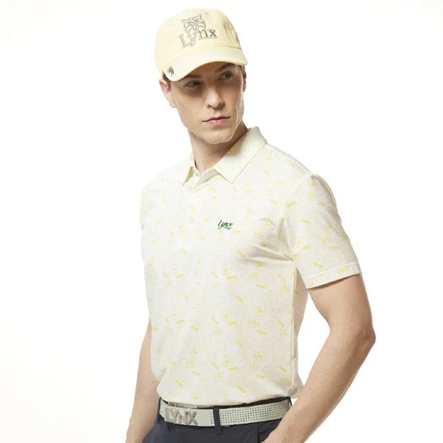 【Lynx Golf】男款吸溼排汗機能羅紋領設計滿版月亮星星印花胸袋款短袖POLO衫/高爾夫球衫-白色 歷史價格詳細信息