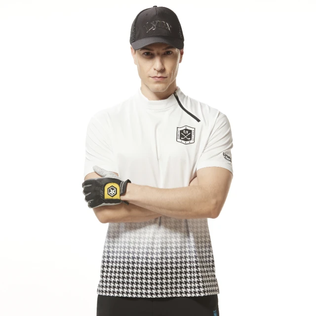 【Lynx Golf】男款吸溼排汗機能羅紋領設計滿版月亮星星印花胸袋款短袖POLO衫/高爾夫球衫-白色 歷史價格詳細信息