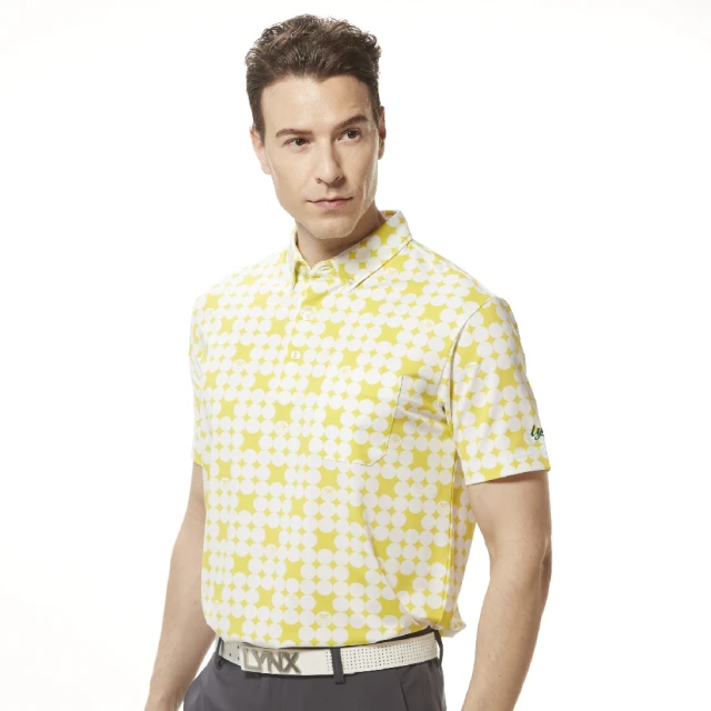 【Lynx Golf】男款吸溼排汗機能羅紋領設計滿版月亮星星印花胸袋款短袖POLO衫/高爾夫球衫-白色 歷史價格詳細信息
