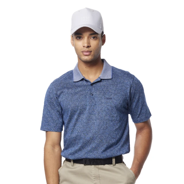 【Lynx Golf】男款歐洲進口絲光緹花面料小碎花造型胸袋款短袖POLO衫-深藍色 歷史價格詳細信息