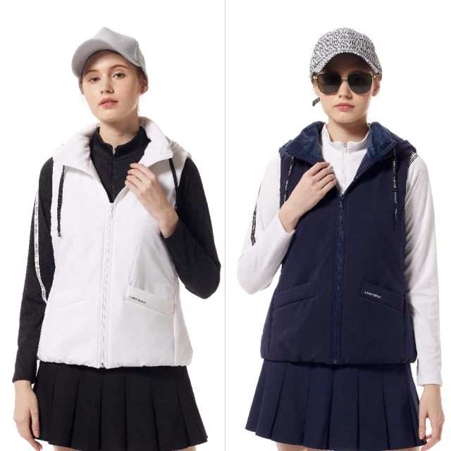 【Lynx Golf】首爾高桿風格!女款防潑水彈性弧度下擺設計袋蓋拉鍊口袋無袖不可拆式連帽背心(二色) 歷史價格詳細信息