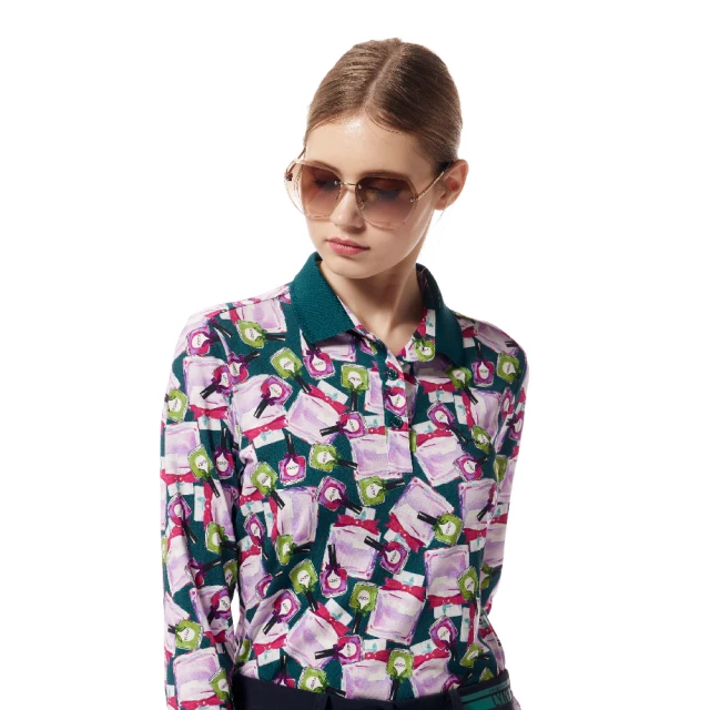 【Lynx Golf】女款歐洲進口布料柔軟舒適黃黑色系動物紋路印花長袖POLO衫-黑色 歷史價格詳細信息