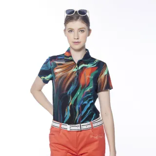 【Lynx Golf】女款歐洲進口布料柔軟舒適黃黑色系動物紋路印花長袖POLO衫-黑色 歷史價格詳細信息