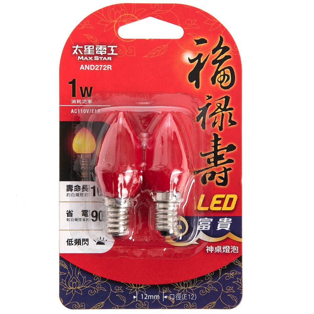福祿壽LED吉祥神明燈泡E27/0.8W/紅光 歷史價格詳細信息