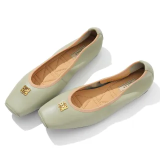 【DIANA】1.5 cm質感牛皮金屬G字母飾釦緞帶蝴蝶結低跟娃娃鞋(小黑糖) 歷史價格詳細信息