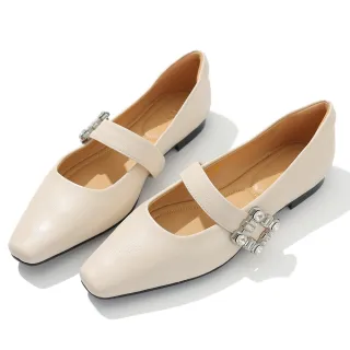 【DIANA】1.5cm壓紋牛皮珍珠馬銜釦飾低跟娃娃鞋-漫步雲端焦糖美人(奶油白) 歷史價格詳細信息