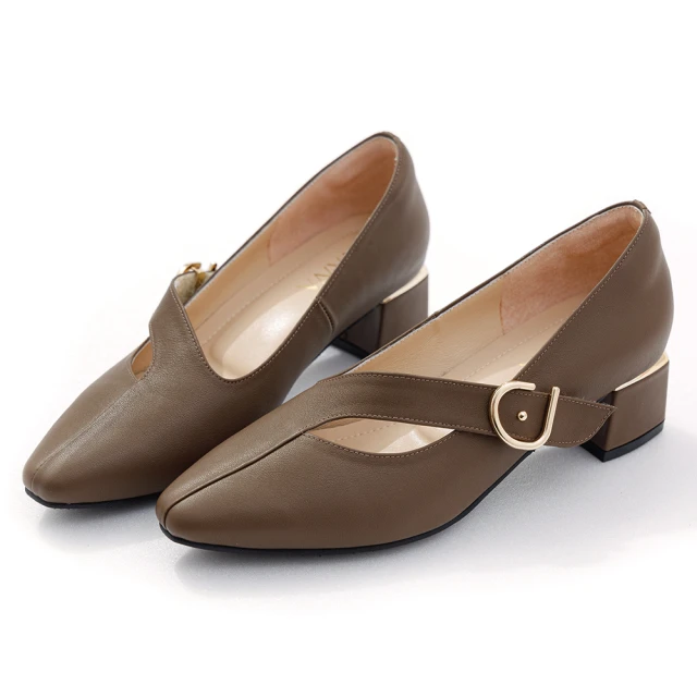 【DIANA】4.5 cm質感羊皮金屬方釦飾尖頭粗跟鞋(-漫步雲端焦糖美人) 歷史價格詳細信息