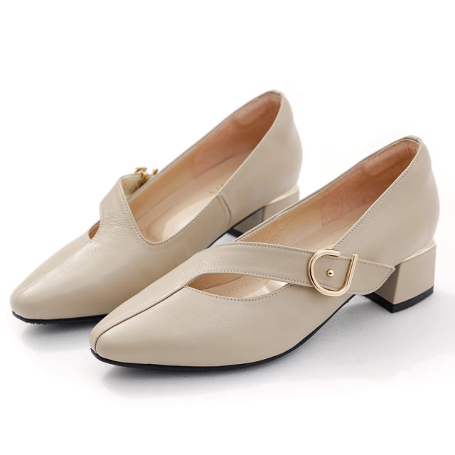 【DIANA】4.5 cm質感羊皮金屬方釦飾尖頭粗跟鞋(-漫步雲端焦糖美人) 歷史價格詳細信息