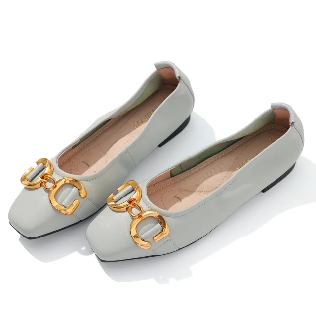 【DIANA】1.5 cm質感牛皮金屬G字母飾釦緞帶蝴蝶結低跟娃娃鞋(小黑糖) 歷史價格詳細信息