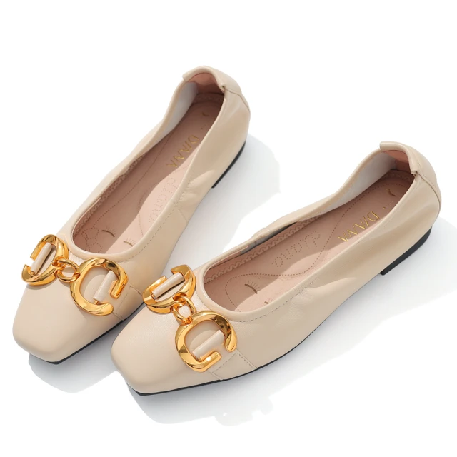 【DIANA】1.5 cm質感牛皮金屬G字母飾釦緞帶蝴蝶結低跟娃娃鞋(小黑糖) 歷史價格詳細信息