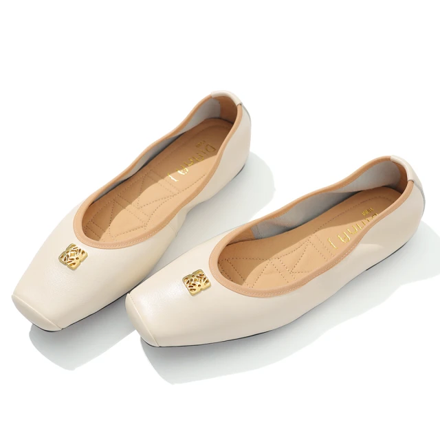 【DIANA】1.5 cm質感牛皮金屬G字母飾釦緞帶蝴蝶結低跟娃娃鞋(小黑糖) 歷史價格詳細信息