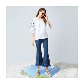 【Le Polka】下擺不收邊直筒牛仔寬褲-女(丹寧 長褲) 歷史價格詳細信息