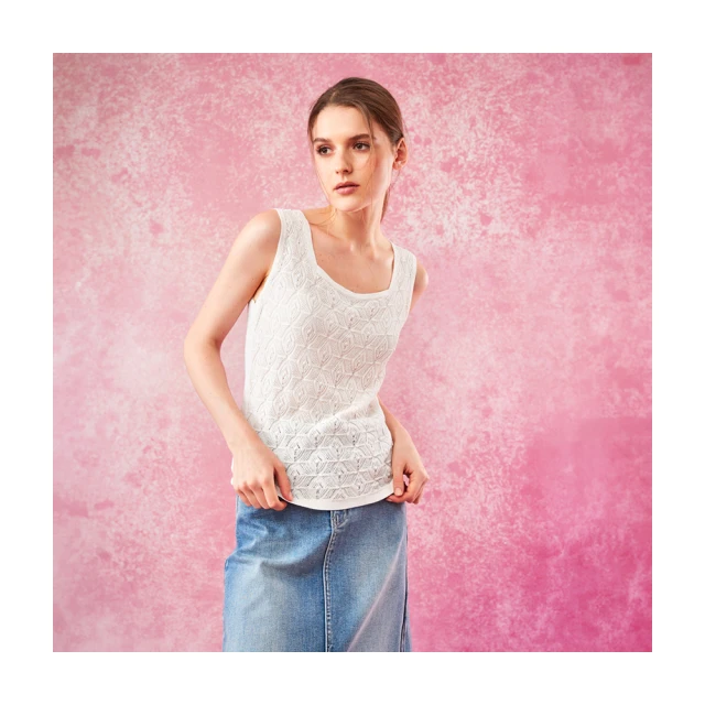 【Le Polka】菱格紋透膚針織上衣-女 歷史價格詳細信息