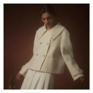 【JESSICA】甜美娃娃領雙排扣短版羊毛外套J35C09（黑） 歷史價格詳細信息