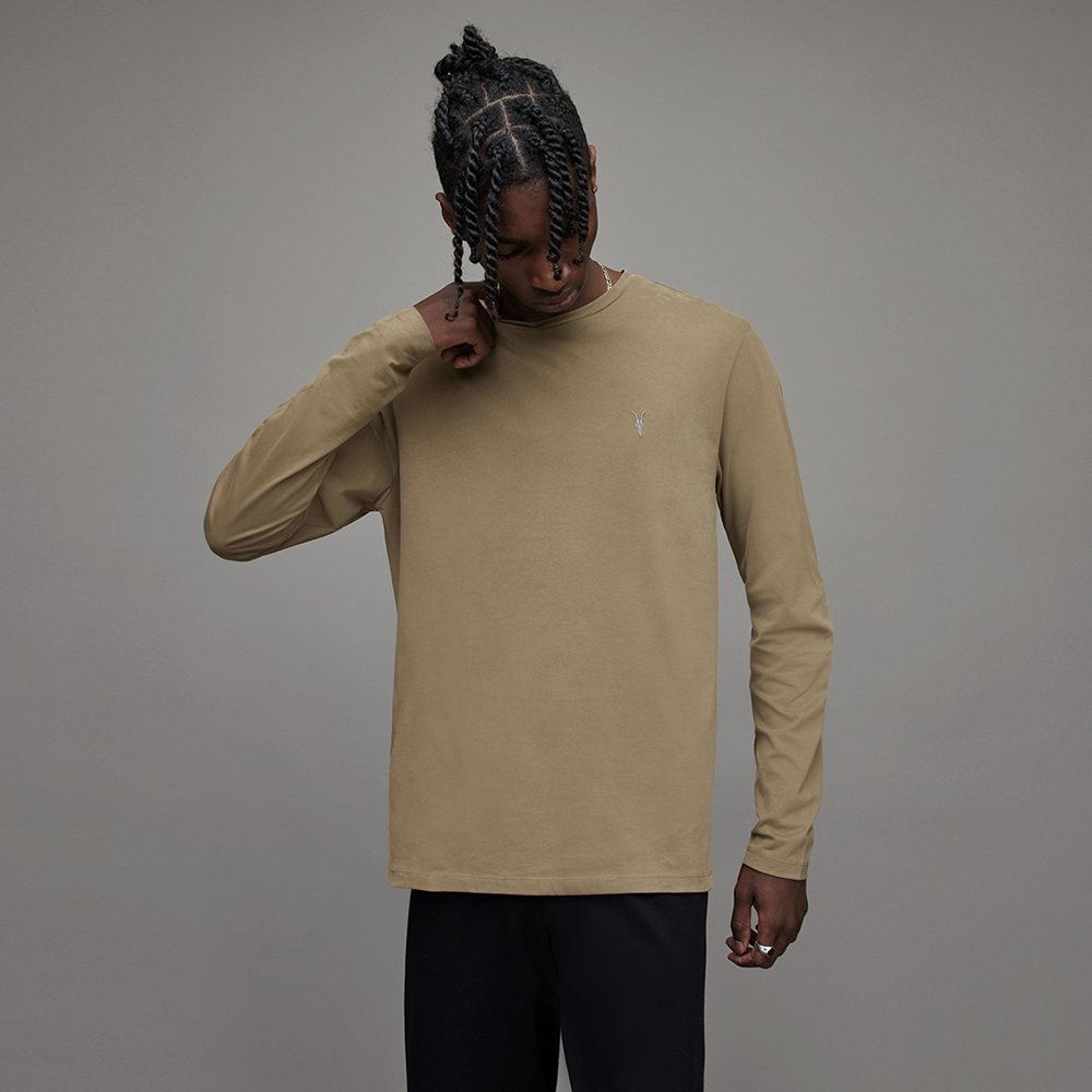 【ALLSAINTS】BRACE CONTRAST 公羊頭骨刺繡純棉修身短袖T恤-褐色(常規版型) 歷史價格詳細信息