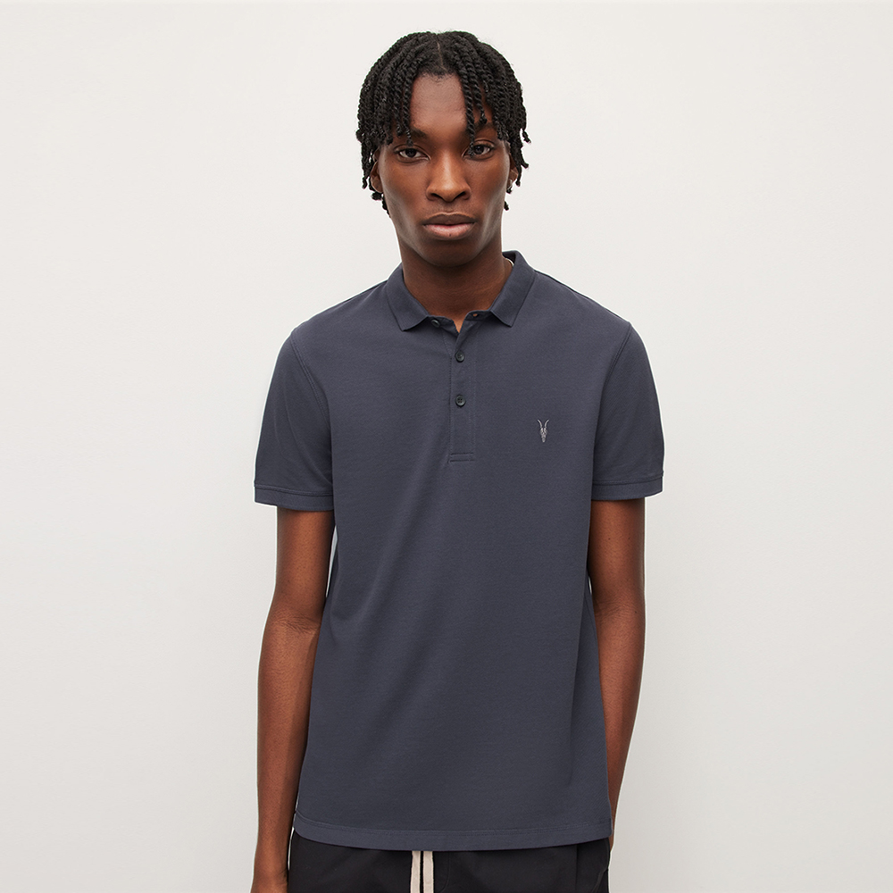 【ALLSAINTS】REFORM 公羊頭骨刺繡純棉短袖POLO衫-黑(修身版型) 歷史價格詳細信息