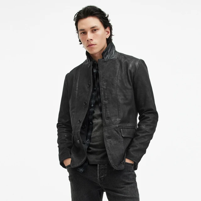 【ALLSAINTS】SURVEY 皮革補丁絨面羊皮皮衣夾克-深灰黑 ML051D 歷史價格詳細信息