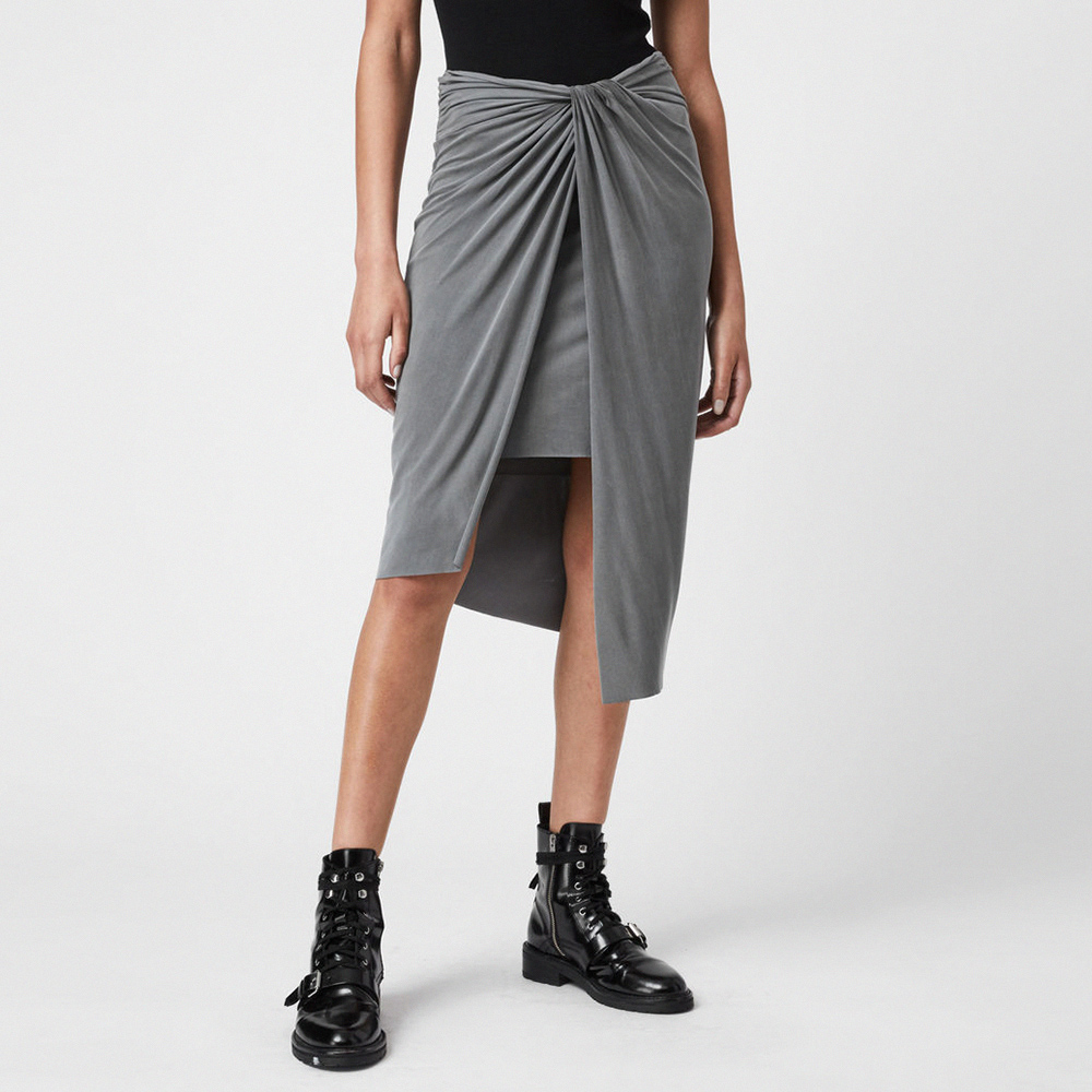 【ALLSAINTS】SAMI 舒適扭結不對稱中長裙-灰(修身版型) 價格比較,價格查詢,歷史價格詳細信息