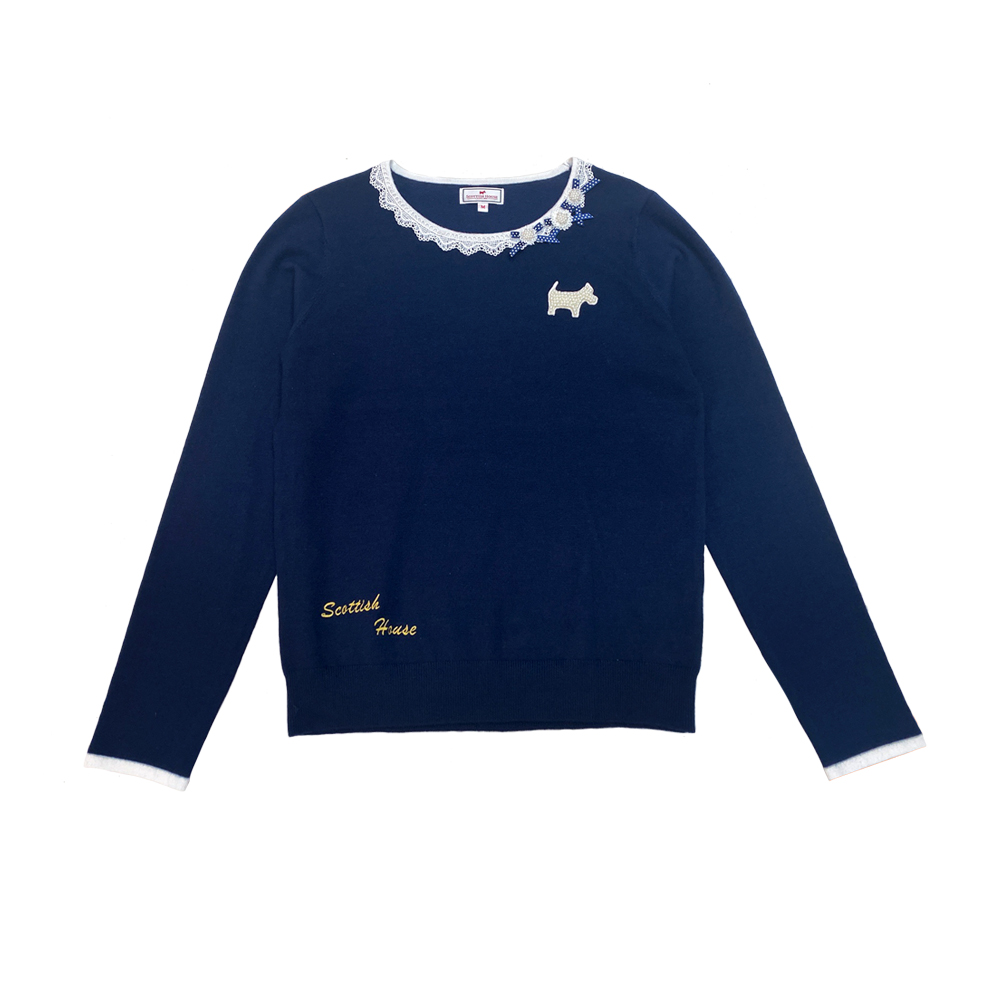 【SCOTTISH HOUSE】花邊蕾絲 雪紡衫襯衫-白/深藍(AR1356) 歷史價格詳細信息