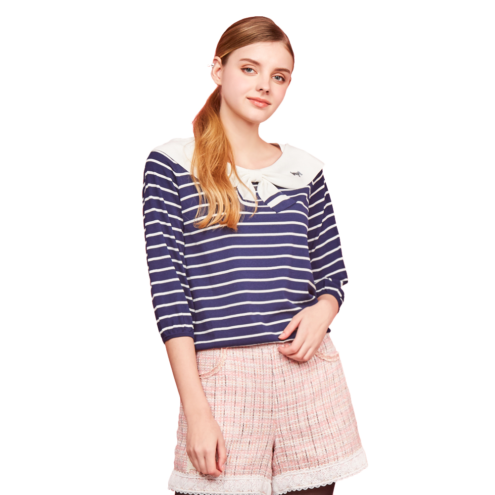 【SCOTTISH HOUSE】領圍條紋綁帶挖肩短袖-黑/粉【OUTLET】(SE1403) 歷史價格詳細信息