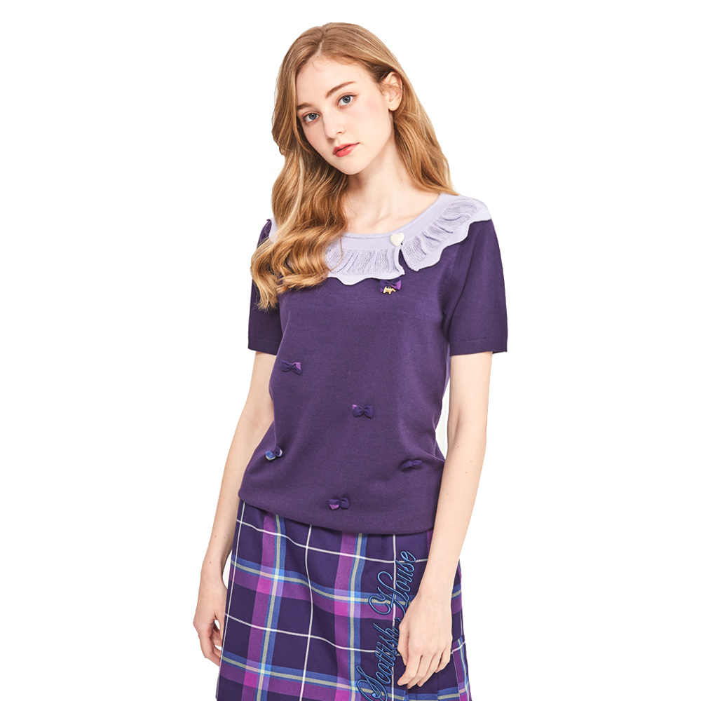 【SCOTTISH HOUSE】花邊蕾絲 雪紡衫襯衫-白/深藍(AR1356) 歷史價格詳細信息