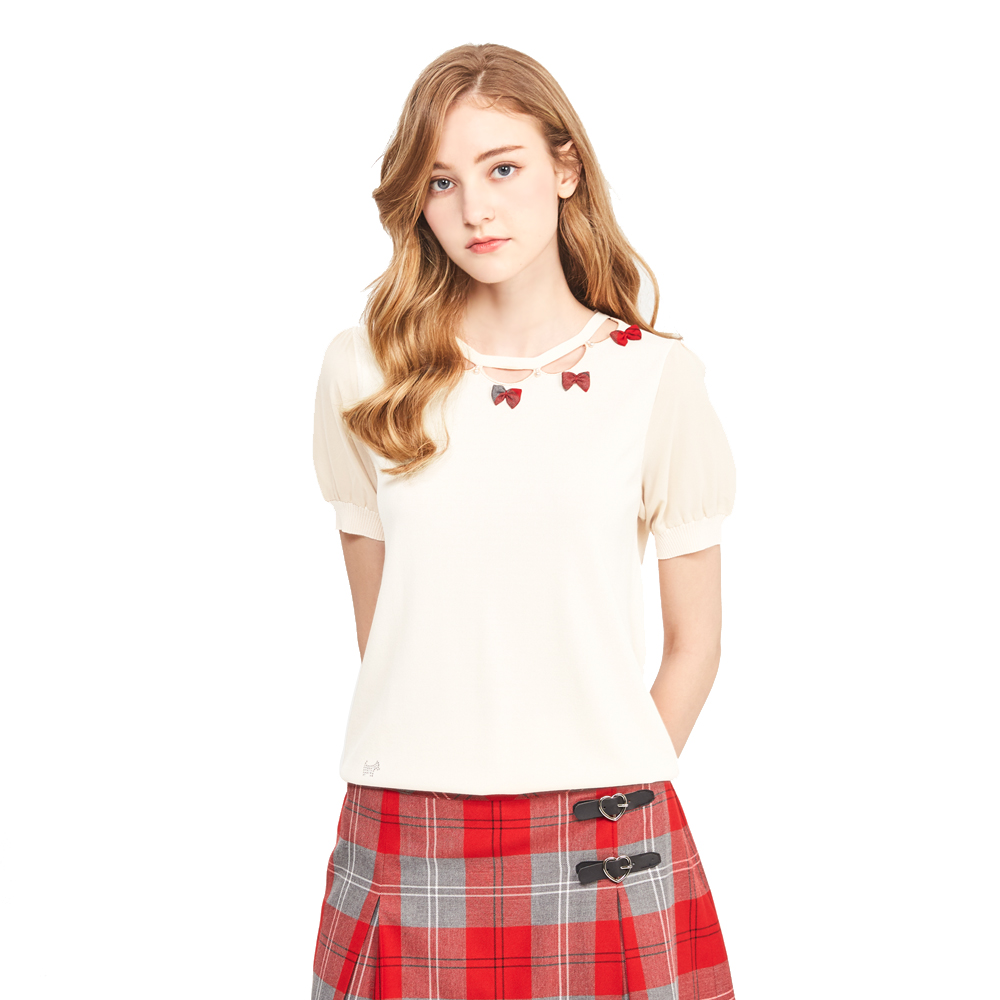 【SCOTTISH HOUSE】領圍條紋綁帶挖肩短袖-黑/粉【OUTLET】(SE1403) 歷史價格詳細信息