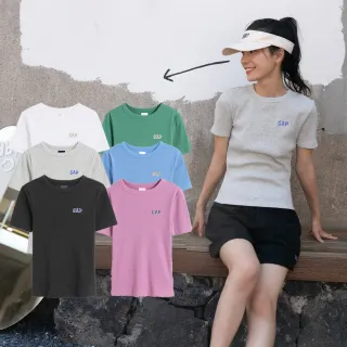 Gap 女裝 Logo羅紋修身短袖T恤 女友T系列-黑色(659479) 歷史價格詳細信息
