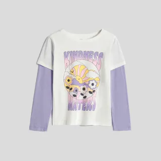 Gap 女幼童 純棉印花假兩件長袖T恤-白色(785776) 歷史價格詳細信息