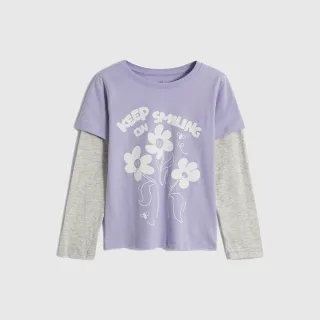 Gap 女幼童 純棉印花假兩件長袖T恤-白色(785776) 歷史價格詳細信息