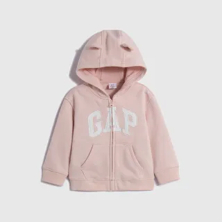 Gap 嬰兒裝 Logo熊耳造型連帽長袖包屁衣/連身衣 碳素軟磨系列-深粉色(788682) 歷史價格詳細信息
