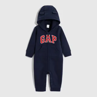 Gap 嬰兒裝 Logo熊耳造型連帽長袖包屁衣/連身衣 碳素軟磨系列-深粉色(788682) 歷史價格詳細信息