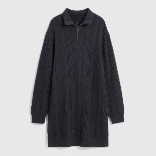 Gap 女裝 翻領針織長袖洋裝-黑灰色(841579) 歷史價格詳細信息