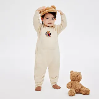 Gap 嬰兒裝 Logo熊耳造型連帽長袖包屁衣/連身衣 碳素軟磨系列-深粉色(788682) 歷史價格詳細信息