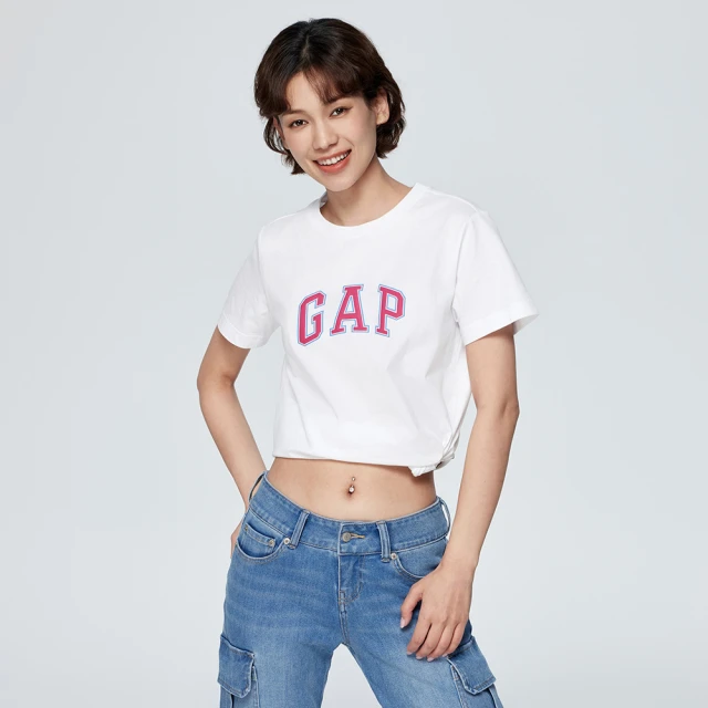 Gap 女裝 Logo純棉圓領短版短袖T恤 厚磅密織親膚系列-灰白色(659468) 歷史價格詳細信息