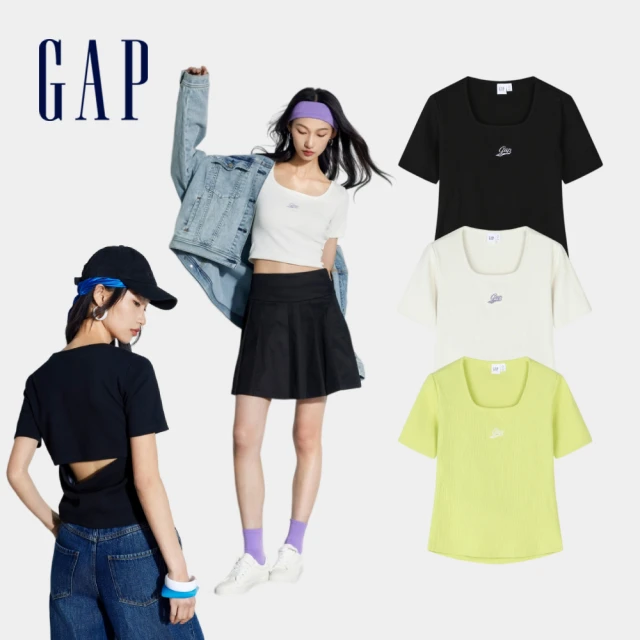 【GAP】女裝 Logo方領針織背心 女友T系列-藍色(465243) 歷史價格詳細信息