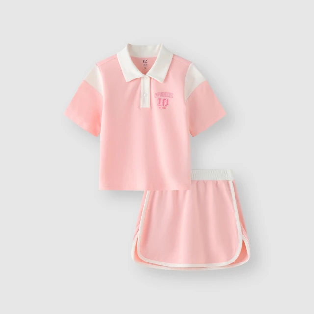 【GAP】女幼童裝 Logo短袖短裙家居套裝-粉白拼色(890365) 歷史價格詳細信息