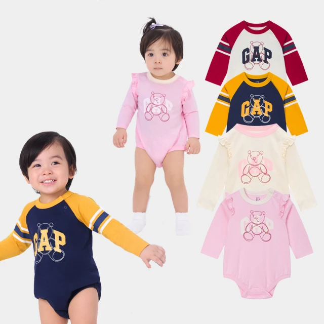 Gap 嬰兒 Logo純棉小熊印花短袖包屁衣/連身衣-白色(668750) 歷史價格詳細信息