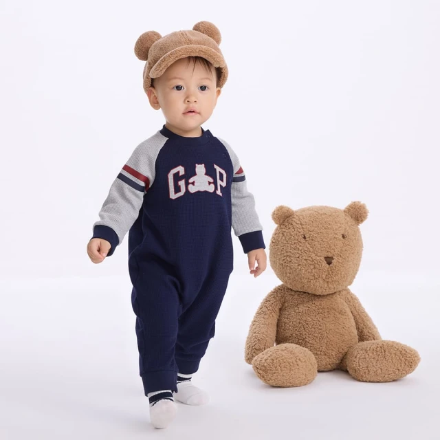 Gap 嬰兒裝 Logo熊耳造型連帽長袖包屁衣/連身衣 碳素軟磨系列-深粉色(788682) 歷史價格詳細信息
