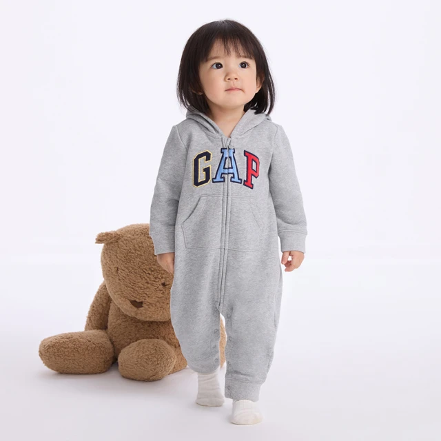Gap 嬰兒裝 Logo熊耳造型連帽長袖包屁衣/連身衣 碳素軟磨系列-深粉色(788682) 歷史價格詳細信息