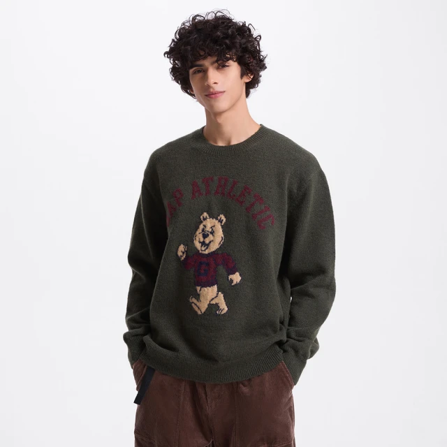 Gap 男裝 Logo小熊刺繡圓領針織毛衣-牛油果綠(718683) 歷史價格詳細信息