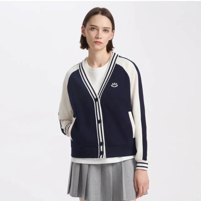 Gap 女裝 Logo刺繡仿羊羔絨立領棒球外套-深棕色(890833) 歷史價格詳細信息