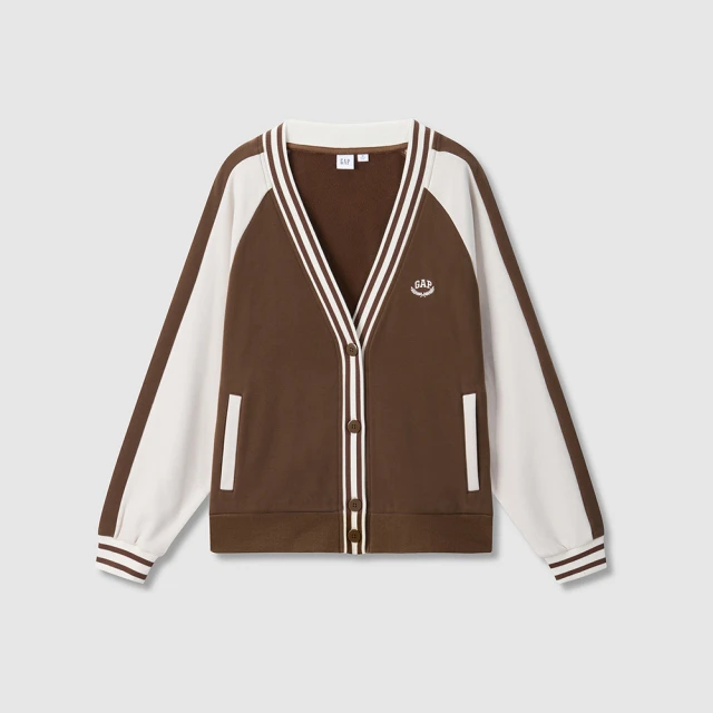 Gap 女裝 Logo刺繡仿羊羔絨立領棒球外套-深棕色(890833) 歷史價格詳細信息