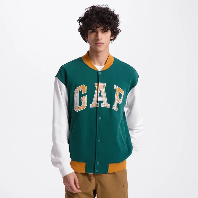 【GAP】男裝 Logo刺繡布章立領棒球外套-黑色(640138) 歷史價格詳細信息