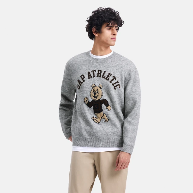 Gap 男裝 Logo小熊刺繡圓領針織毛衣-牛油果綠(718683) 歷史價格詳細信息