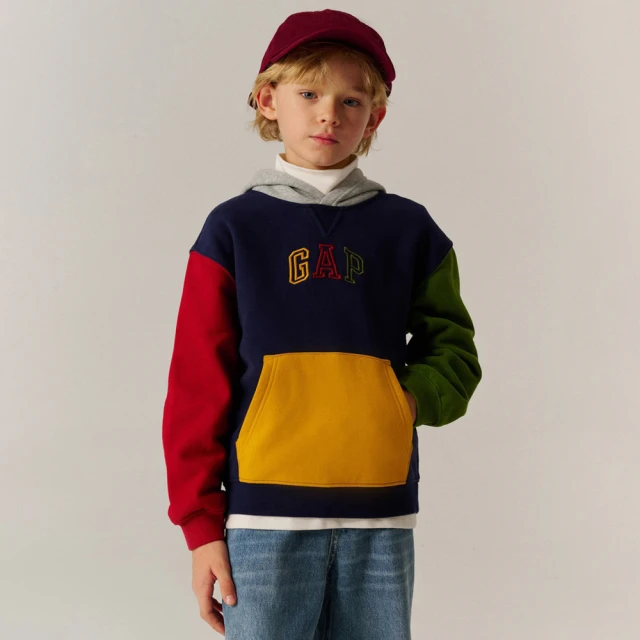 【GAP】男童裝 Logo刺繡印花帽T 碳素軟磨法式圈織系列-藍黃拼接(641729) 歷史價格詳細信息